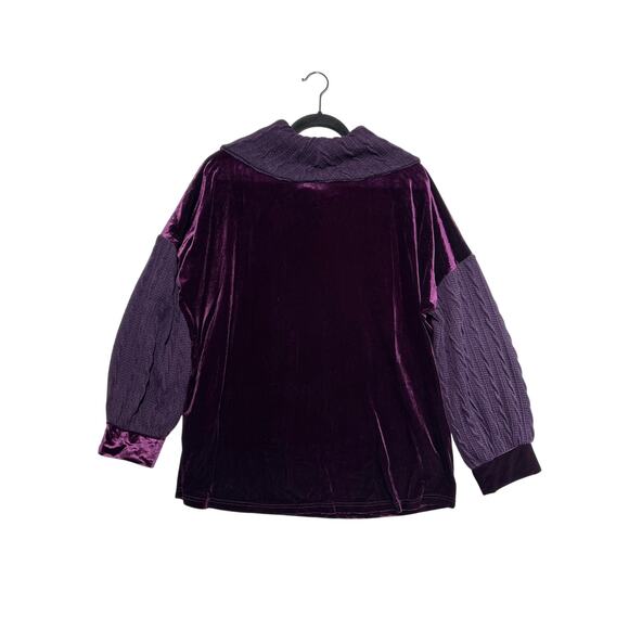 Suzanne Betro Weekend Purple Velvet Cable Knit Cowl Neck Textured Tunic Top 2X - Picture 7 of 12